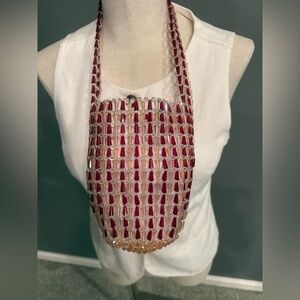 J. Crew Burgundy and Clear Beaded Mini Sling Bag